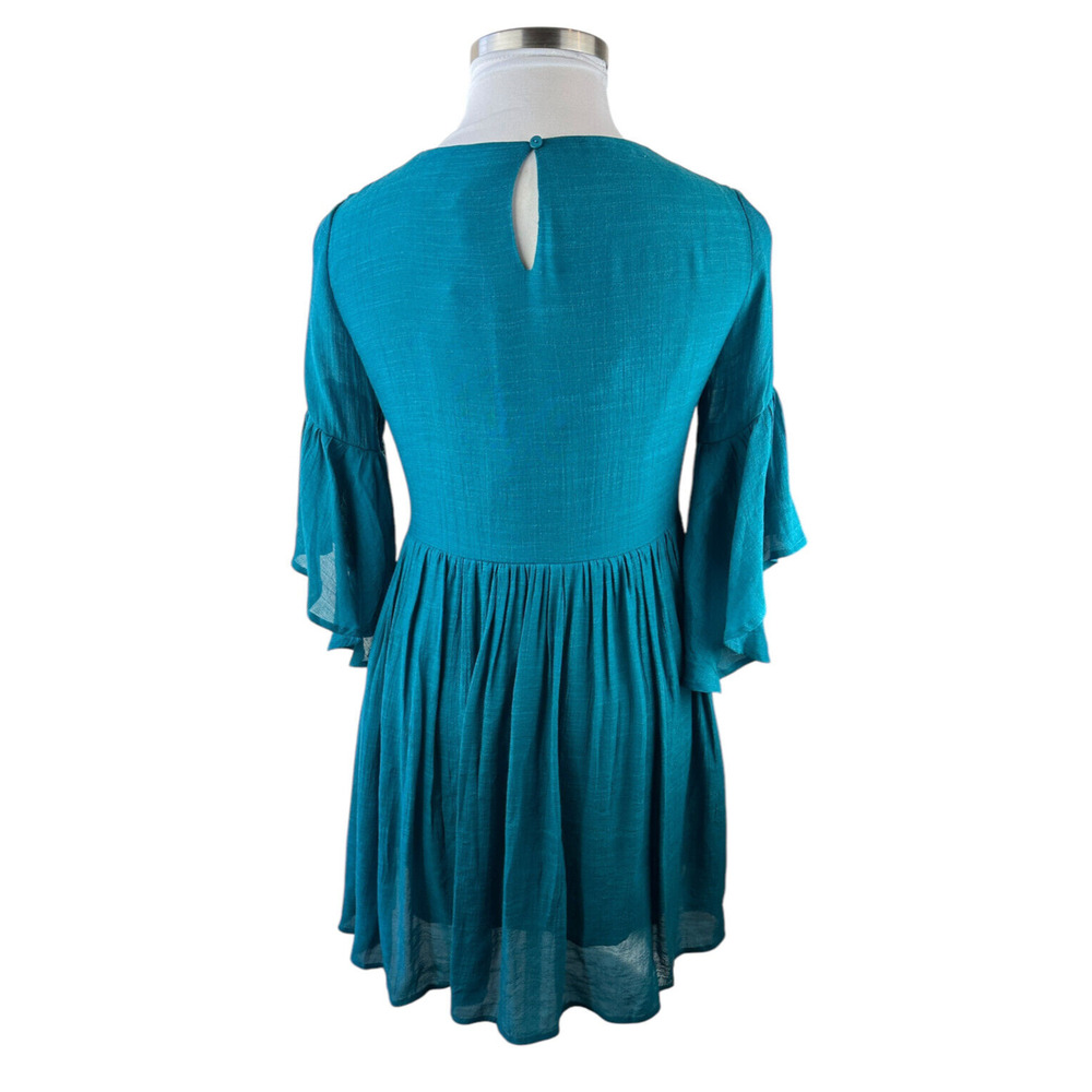 NWT Umgee Floral Embroidered Bell Sleeve Mini Dress Blue Boho Festival Medium - Picture 10 of 16